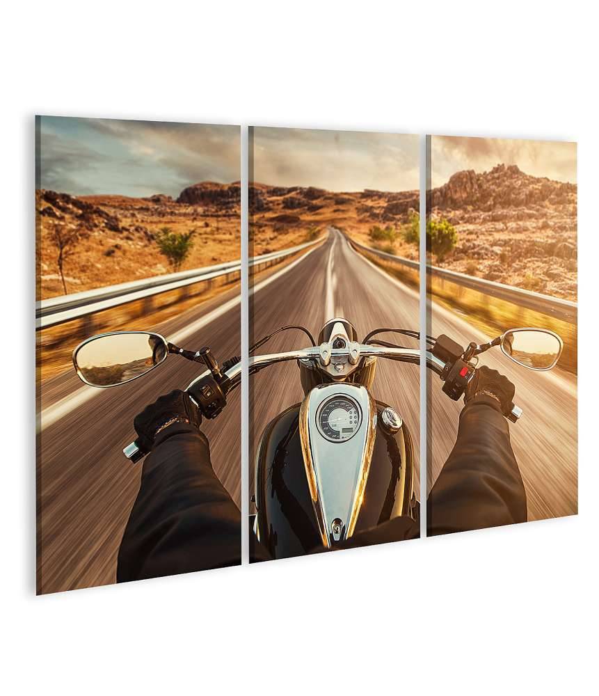 Islandburner Bild auf Leinwand Motorradfahrer allein auf US-Highway, umgeben von atemberaubendem Sonnenuntergang Bis zu 60% Rabatt