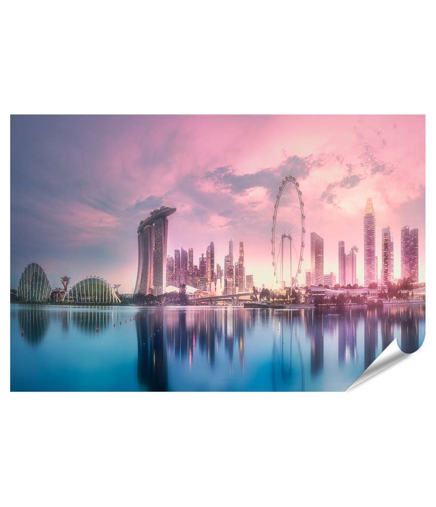 Islandburner XXL Premium Poster Atemberaubender lila Sonnenuntergang über Singapurs Marina Bay Skyline Speichern exportieren