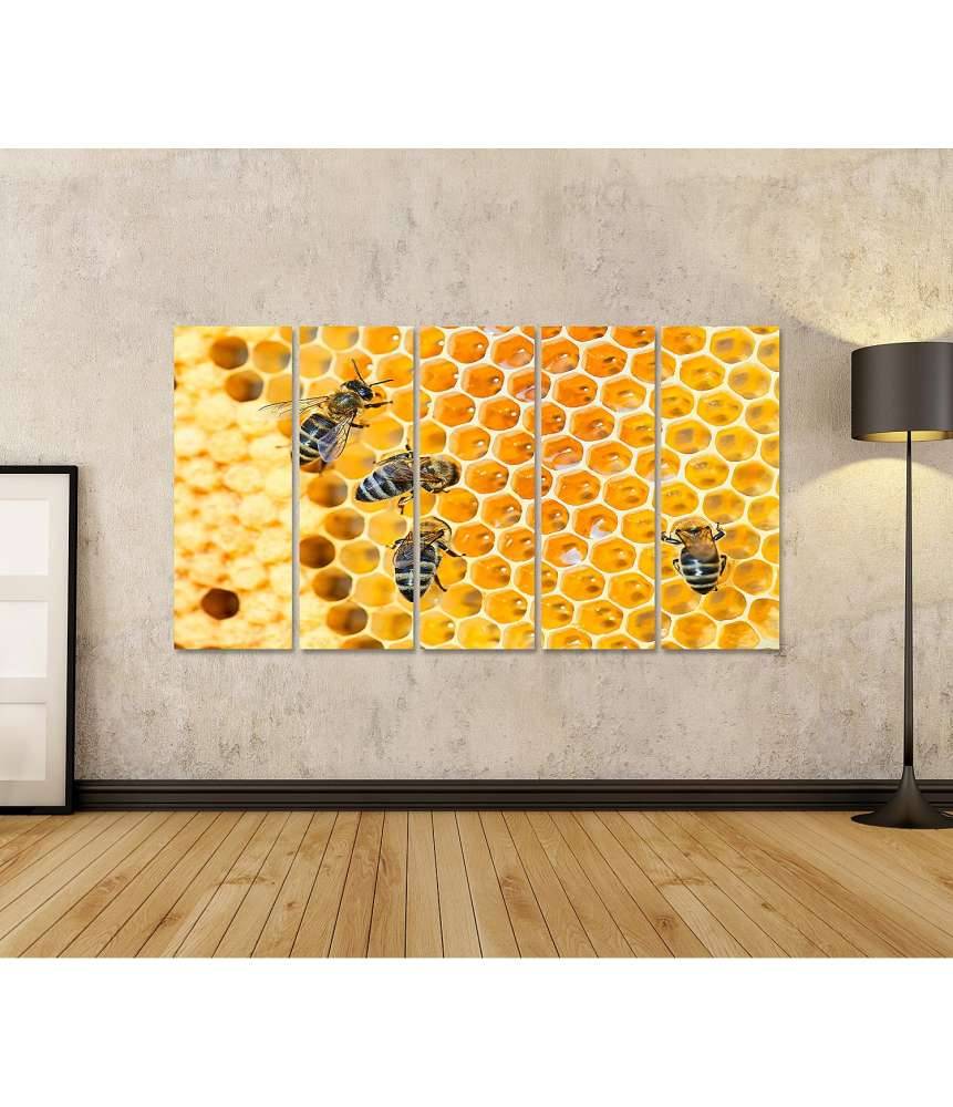 Islandburner Bild auf Leinwand Fleißige Bienen, die eifrig Honig in ihren Waben herstellen Schlussverkauf