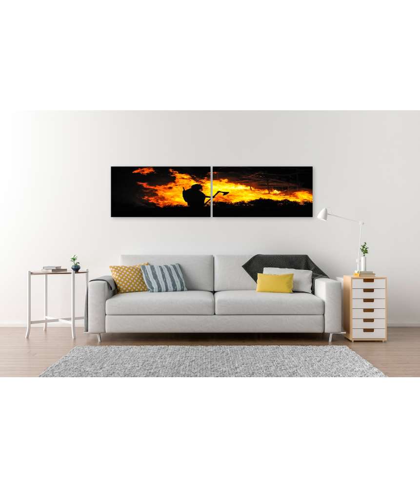 Islandburner Bild auf Leinwand Darstellung eines tapferen Wikingers inmitten eines brennenden Gebäudes Limitierter Zeitrabatt
