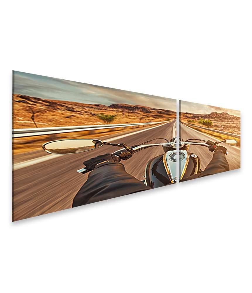 Islandburner Bild auf Leinwand Motorradfahrer allein auf US-Highway, umgeben von atemberaubendem Sonnenuntergang Sonderangebot