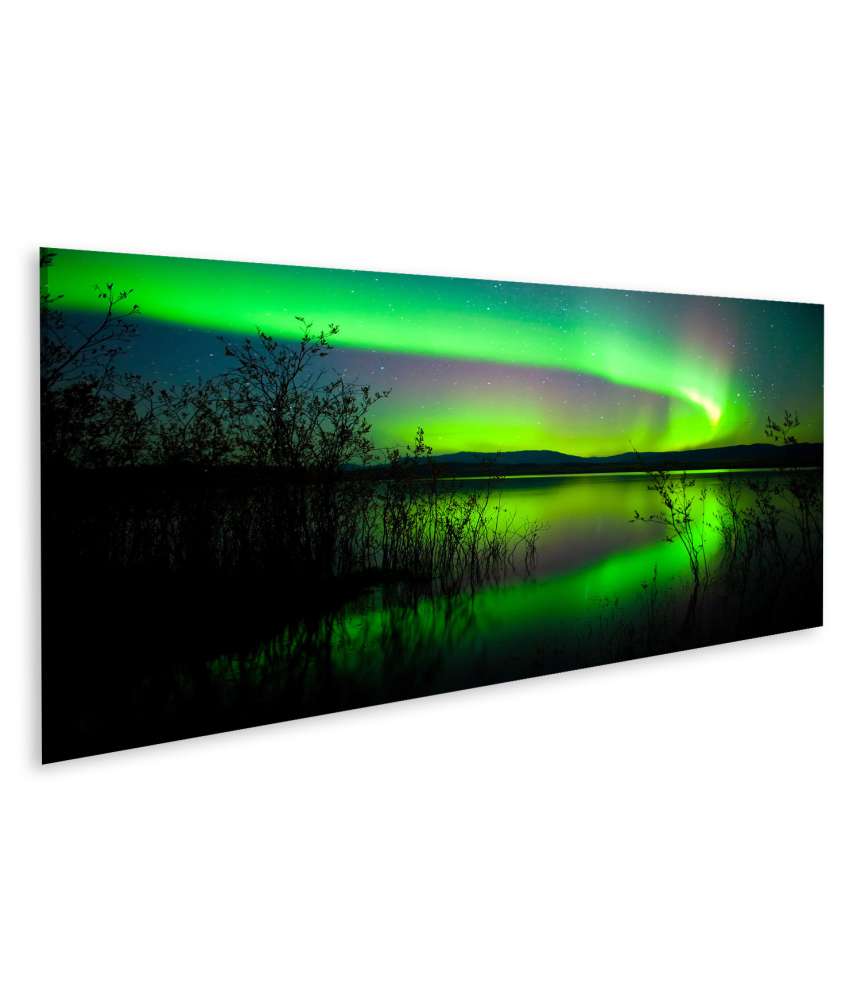 Islandburner Bild auf Leinwand Spiegelnder See unter Nordlichtern und Wetterleuchten in Norwegen Online Shopping