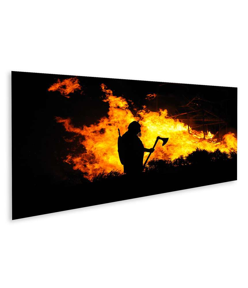 Islandburner Bild auf Leinwand Darstellung eines tapferen Wikingers inmitten eines brennenden Gebäudes Preisnachlass