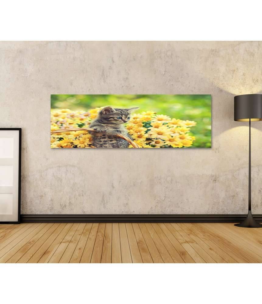 Islandburner Bild auf Leinwand Entzückendes Wandbild eines jungen Kätzchens in einem blumenreichen Garten Saisonschlussverkauf