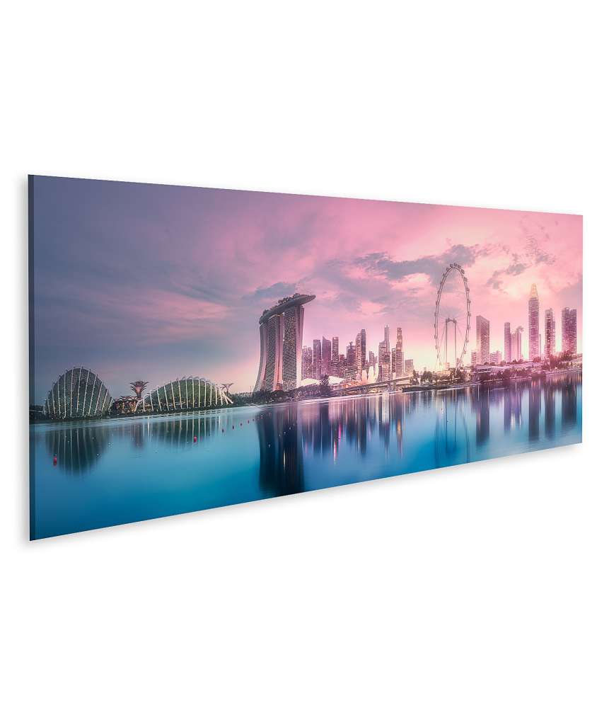 Islandburner Bild auf Leinwand Atemberaubender lila Sonnenuntergang über Singapurs Marina Bay Skyline Weihnachtsangebot