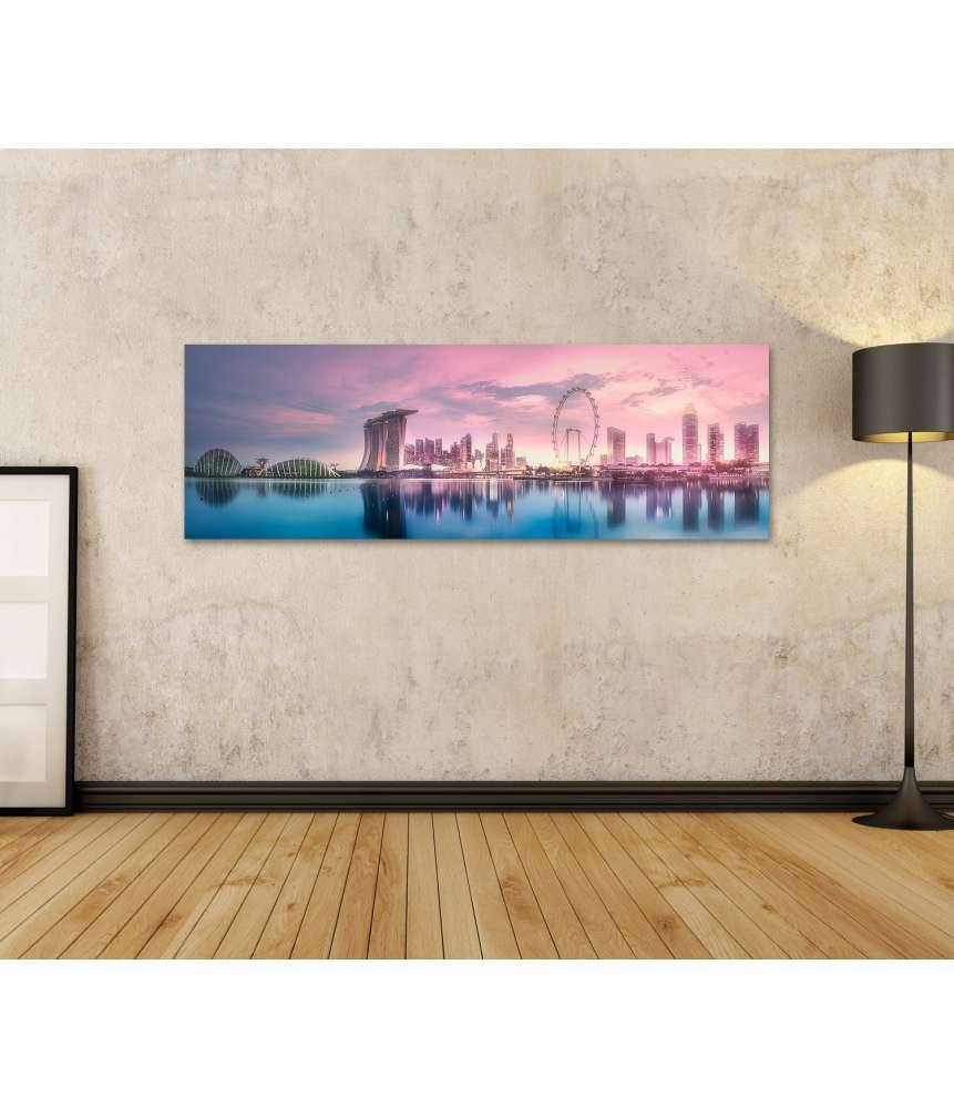 Islandburner Bild auf Leinwand Atemberaubender lila Sonnenuntergang über Singapurs Marina Bay Skyline Weihnachtsangebot