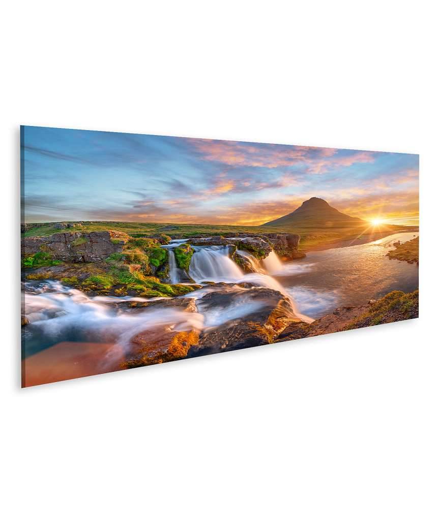 Islandburner Bild auf Leinwand Spektakulärer Sonnenaufgang über Kirkjufellsfoss Wasserfall & Kirkjufell Berg Osterangebot