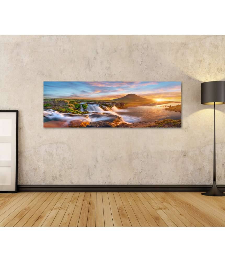 Islandburner Bild auf Leinwand Spektakulärer Sonnenaufgang über Kirkjufellsfoss Wasserfall & Kirkjufell Berg Osterangebot