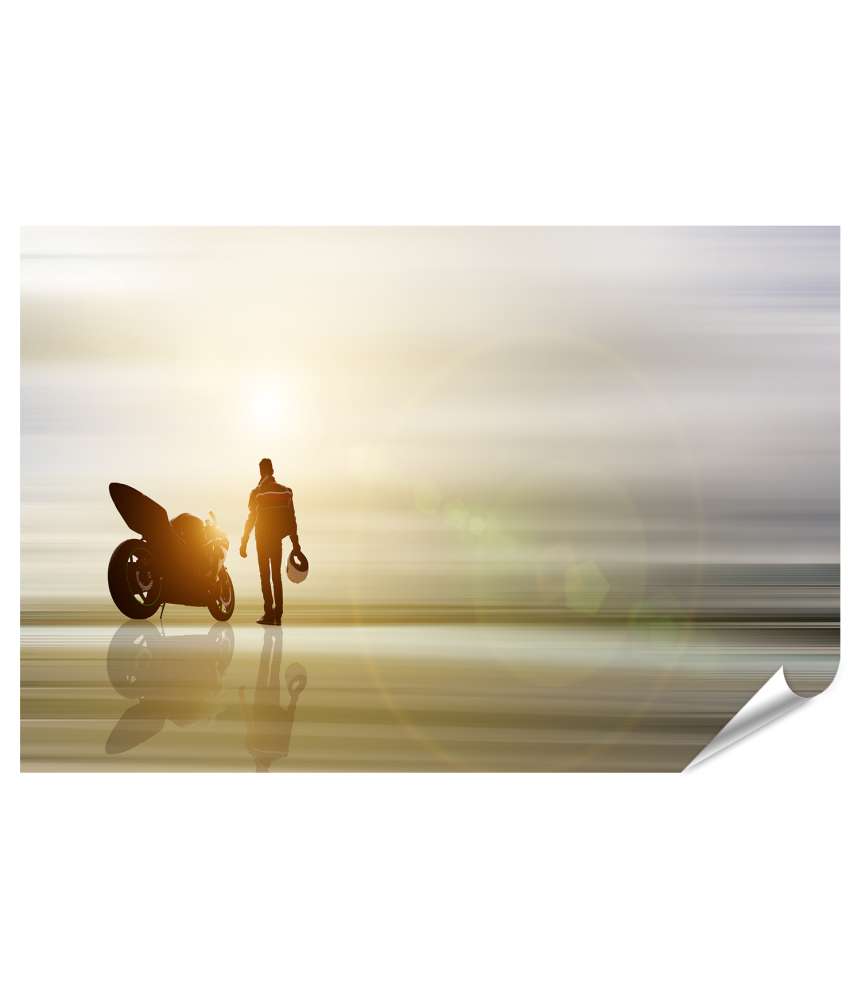 Islandburner Premium Poster Abstraktes Kunstwerk: Motorrad am Horizont mit unscharfem Hintergrund Neueste Mode