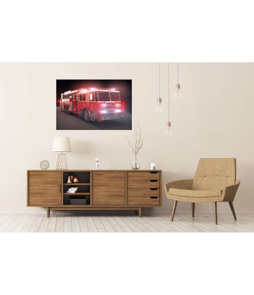 Islandburner Premium Poster Lebhaftes Wandbild eines Feuerwehrautos mit Lichtern fürs Kinderzimmer Saisonale Angebote