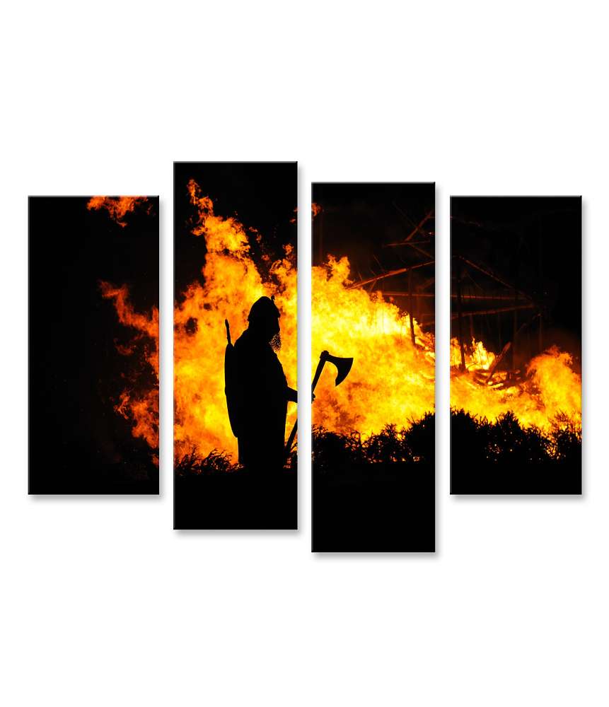 Islandburner Bild auf Leinwand Darstellung eines tapferen Wikingers inmitten eines brennenden Gebäudes Tägliche Deals