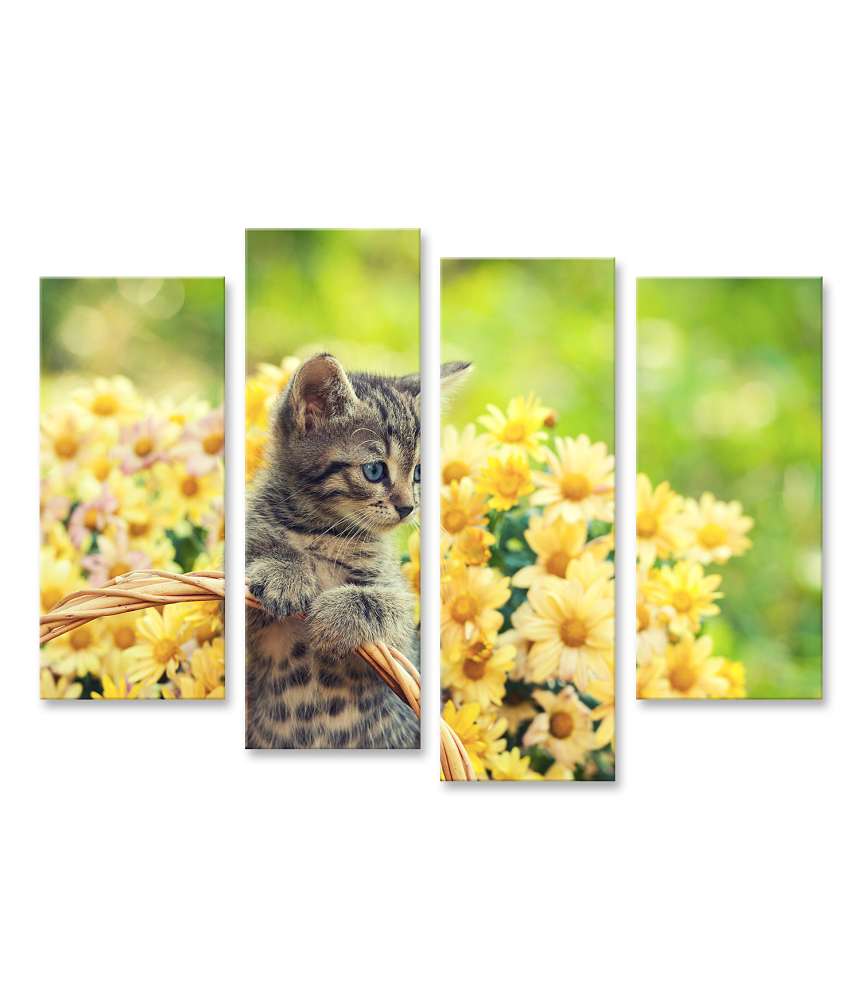 Islandburner Bild auf Leinwand Entzückendes Wandbild eines jungen Kätzchens in einem blumenreichen Garten Sonderangebote