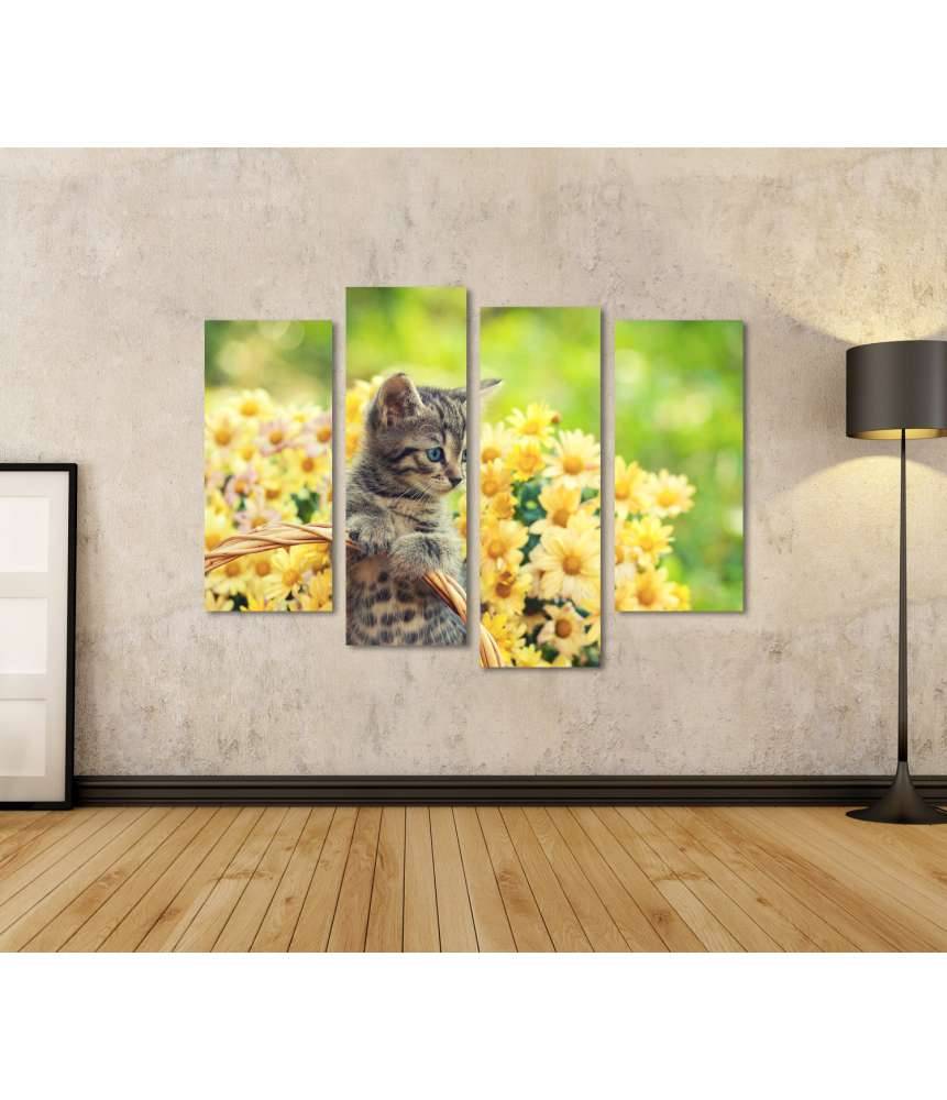 Islandburner Bild auf Leinwand Entzückendes Wandbild eines jungen Kätzchens in einem blumenreichen Garten Sonderangebote