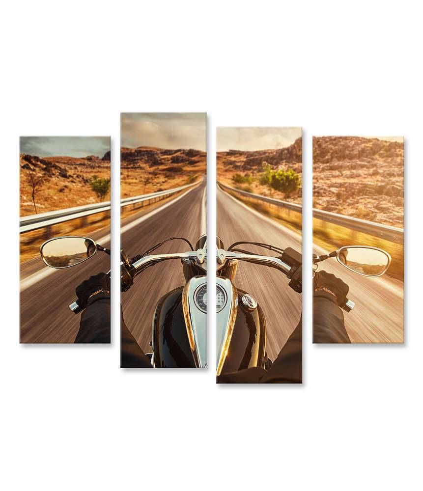 Islandburner Bild auf Leinwand Motorradfahrer allein auf US-Highway, umgeben von atemberaubendem Sonnenuntergang VIP-Rabatte