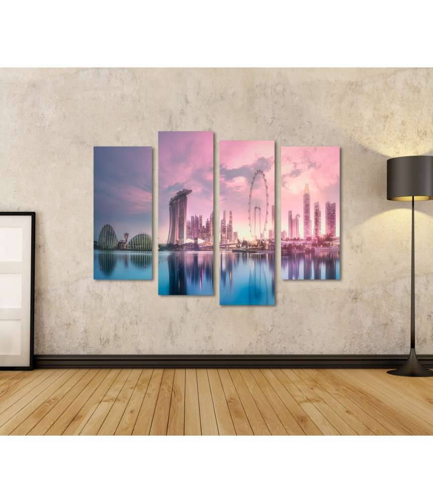 Islandburner Bild auf Leinwand Atemberaubender lila Sonnenuntergang über Singapurs Marina Bay Skyline Tiefpreis