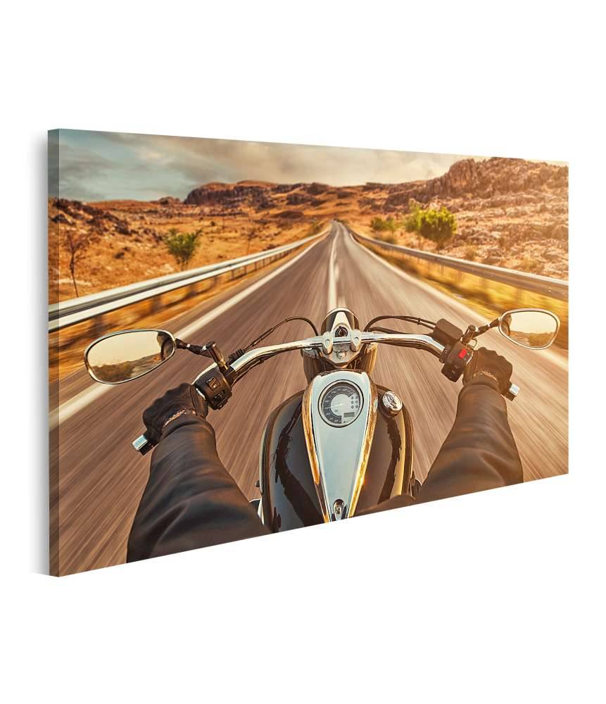 Islandburner Bild auf Leinwand Motorradfahrer allein auf US-Highway, umgeben von atemberaubendem Sonnenuntergang Bis zu 50% Rabatt