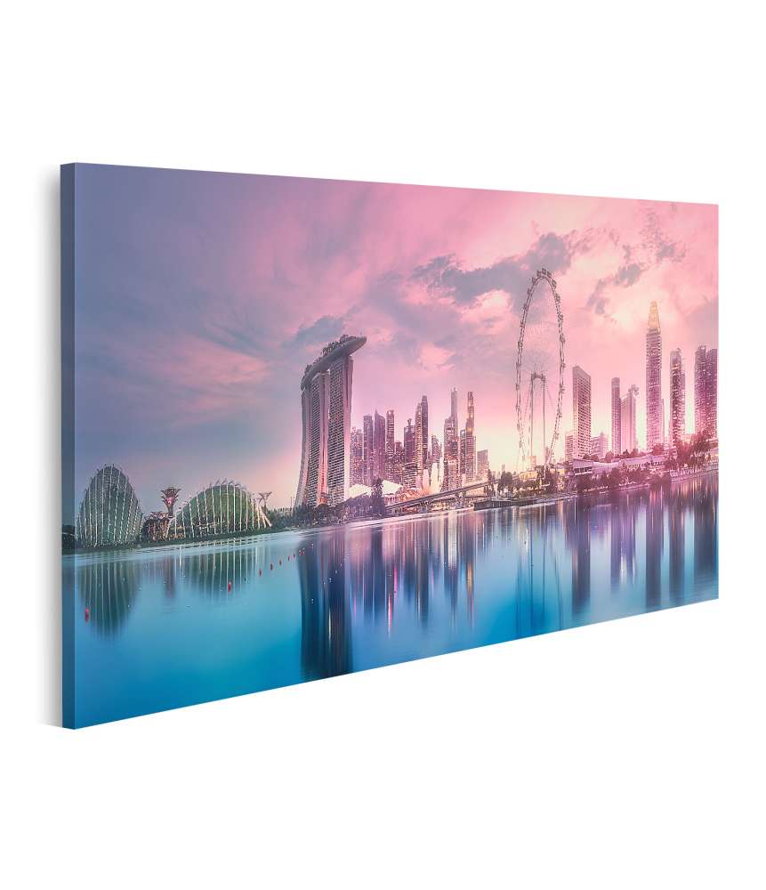 Islandburner Bild auf Leinwand Atemberaubender lila Sonnenuntergang über Singapurs Marina Bay Skyline Bis zu 60% Rabatt