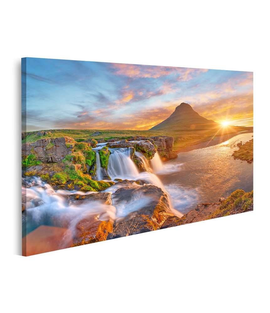 Islandburner Bild auf Leinwand Spektakulärer Sonnenaufgang über Kirkjufellsfoss Wasserfall & Kirkjufell Berg Bis zu 65% Rabatt