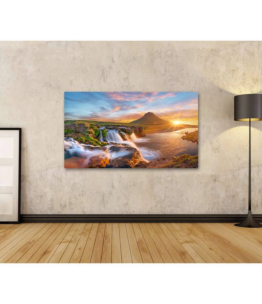 Islandburner Bild auf Leinwand Spektakulärer Sonnenaufgang über Kirkjufellsfoss Wasserfall & Kirkjufell Berg Bis zu 65% Rabatt