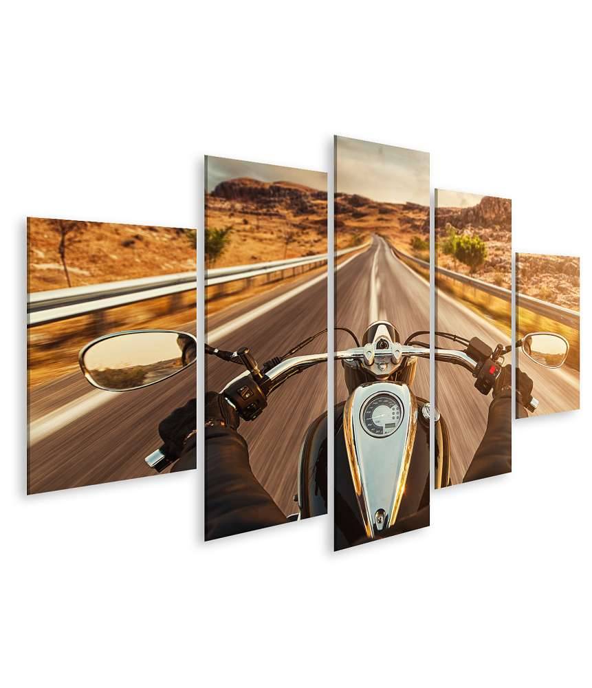 Islandburner Bild auf Leinwand Motorradfahrer allein auf US-Highway, umgeben von atemberaubendem Sonnenuntergang Clearance-Verkauf