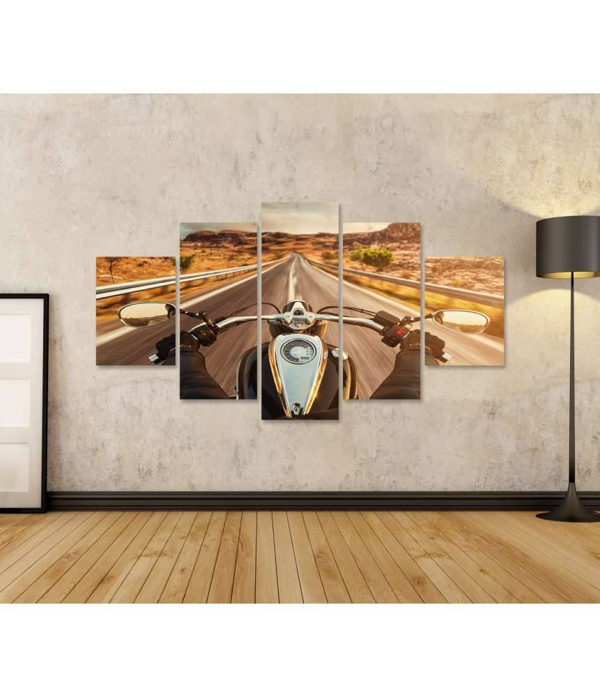 Islandburner Bild auf Leinwand Motorradfahrer allein auf US-Highway, umgeben von atemberaubendem Sonnenuntergang Clearance-Verkauf