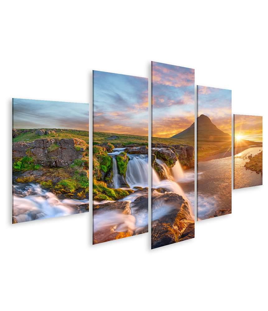 Islandburner Bild auf Leinwand Spektakulärer Sonnenaufgang über Kirkjufellsfoss Wasserfall & Kirkjufell Berg Fabrikladen