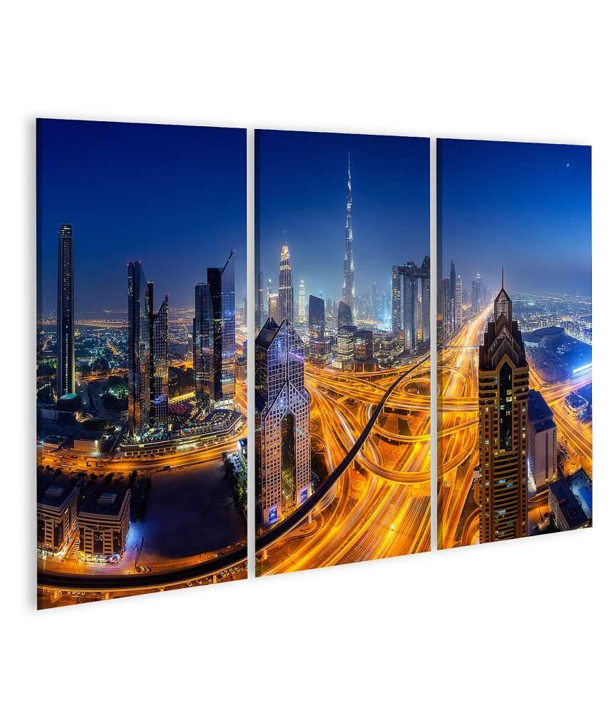 Islandburner Bild auf Leinwand Nächtlicher Panoramablick auf die Skyline von Dubai Auslauf