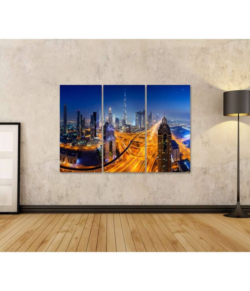 Islandburner Bild auf Leinwand Nächtlicher Panoramablick auf die Skyline von Dubai Auslauf