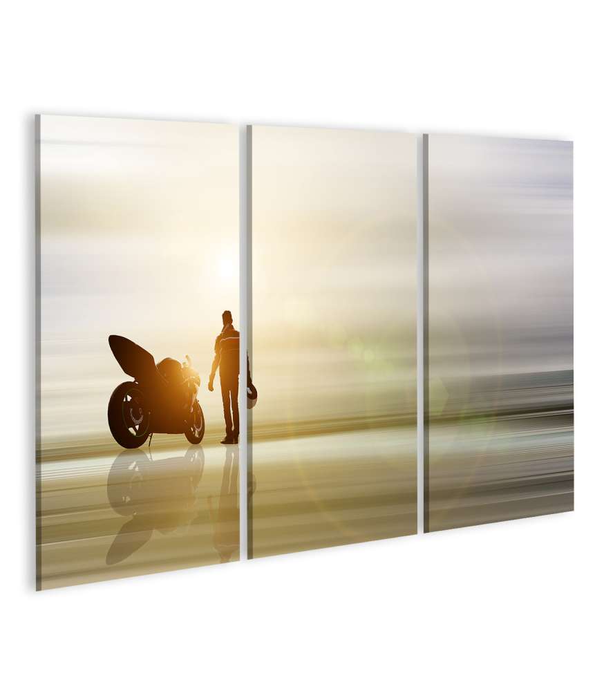 Islandburner Bild auf Leinwand Abstraktes Kunstwerk: Motorrad am Horizont mit unscharfem Hintergrund Angebote