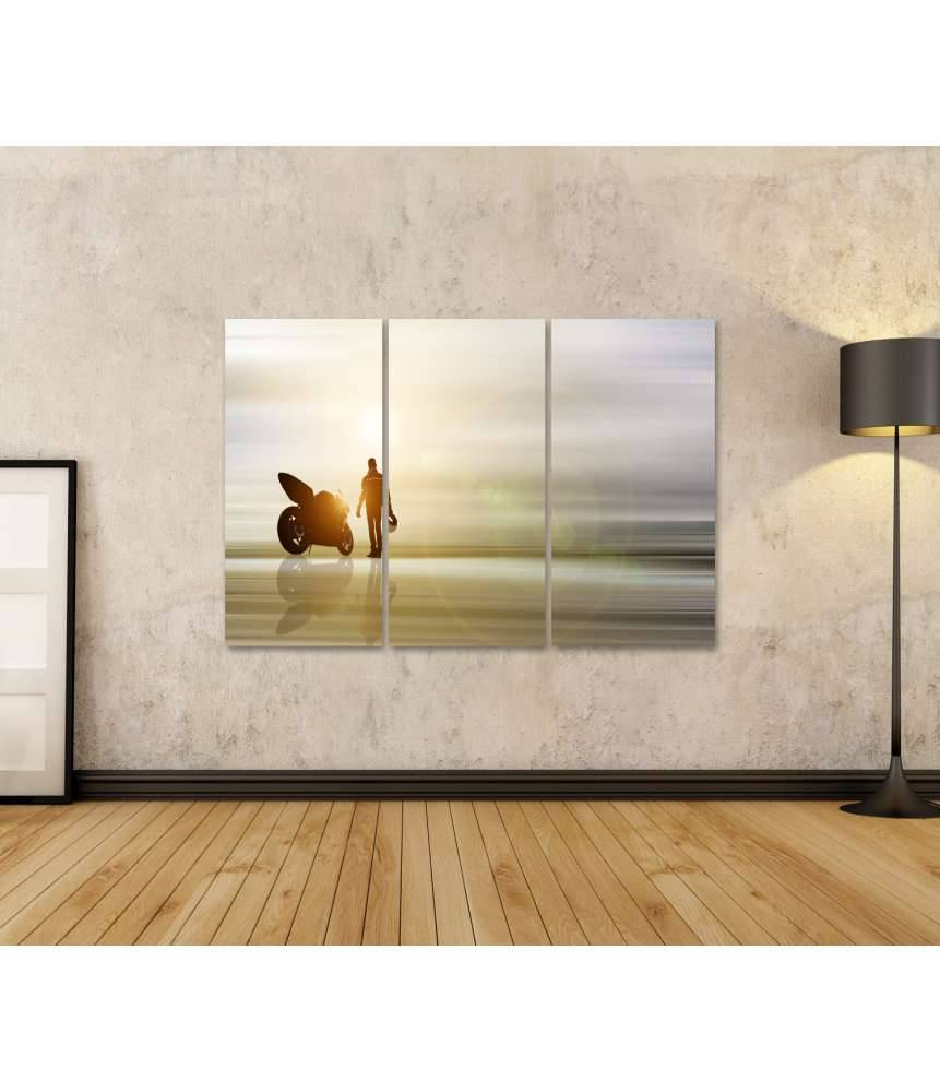Islandburner Bild auf Leinwand Abstraktes Kunstwerk: Motorrad am Horizont mit unscharfem Hintergrund Angebote
