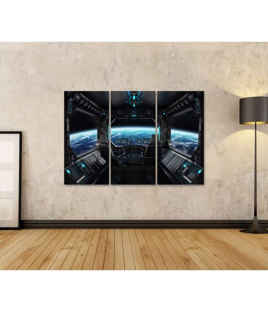 Islandburner Bild auf Leinwand Grunge-Stil Raumschiff-Innenansicht mit Blick auf Planet Erde Schlussverkauf