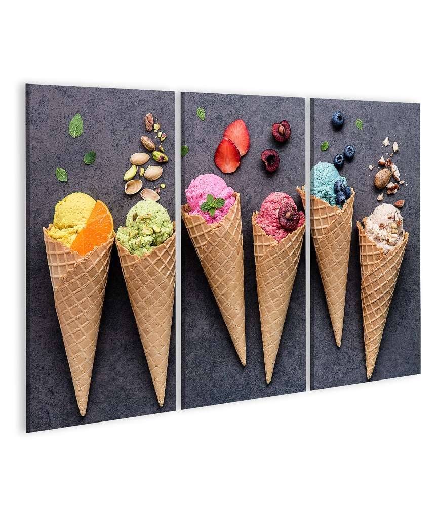 Islandburner Bild auf Leinwand Farbenfrohes Wandbild einer Eisdiele mit Heidelbeer- und Erdbeer-Eiscreme Meist gekauft