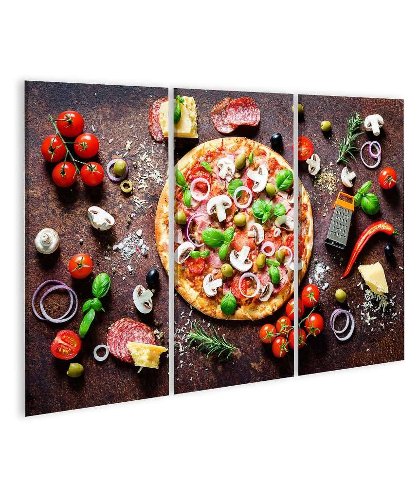 Islandburner Bild auf Leinwand Köstliche italienische Pizza mit Pilzen und Gewürzen als Wandbild Blitzverkäufe