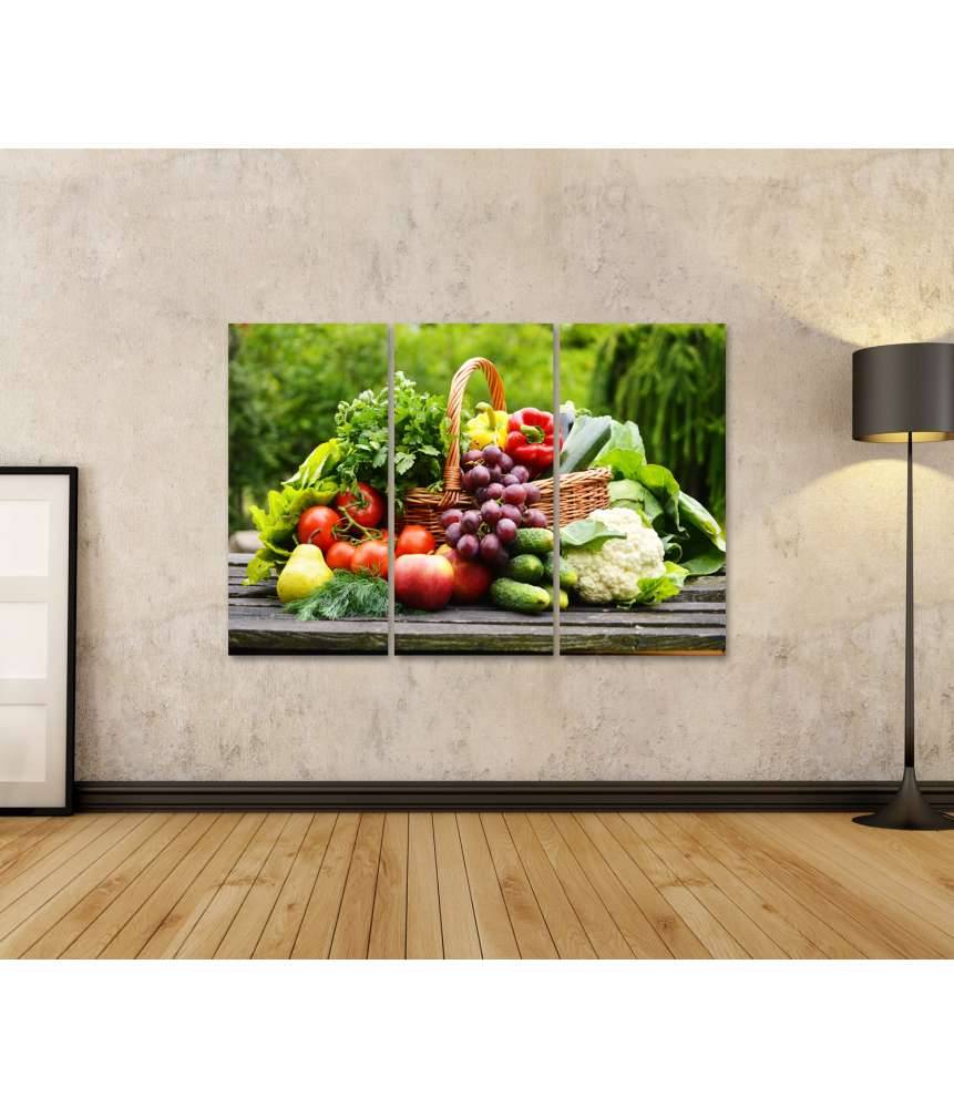 Islandburner Bild auf Leinwand Bio-Gemüse im Weidenkorb: Lebendiges Küchenwandbild Limitierter Zeitrabatt