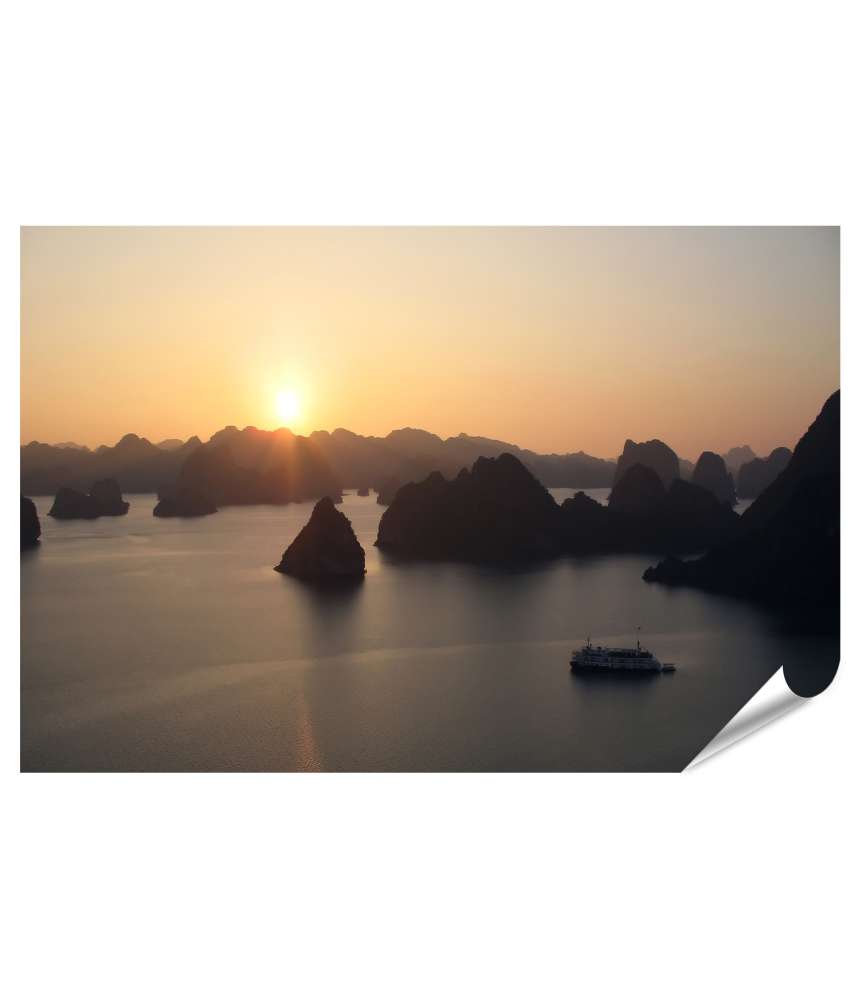 Islandburner XXL Premium Poster Wandbild: Zauberhafter Sonnenuntergang über der Halong Bucht, Vietnam Begrenztes Angebot