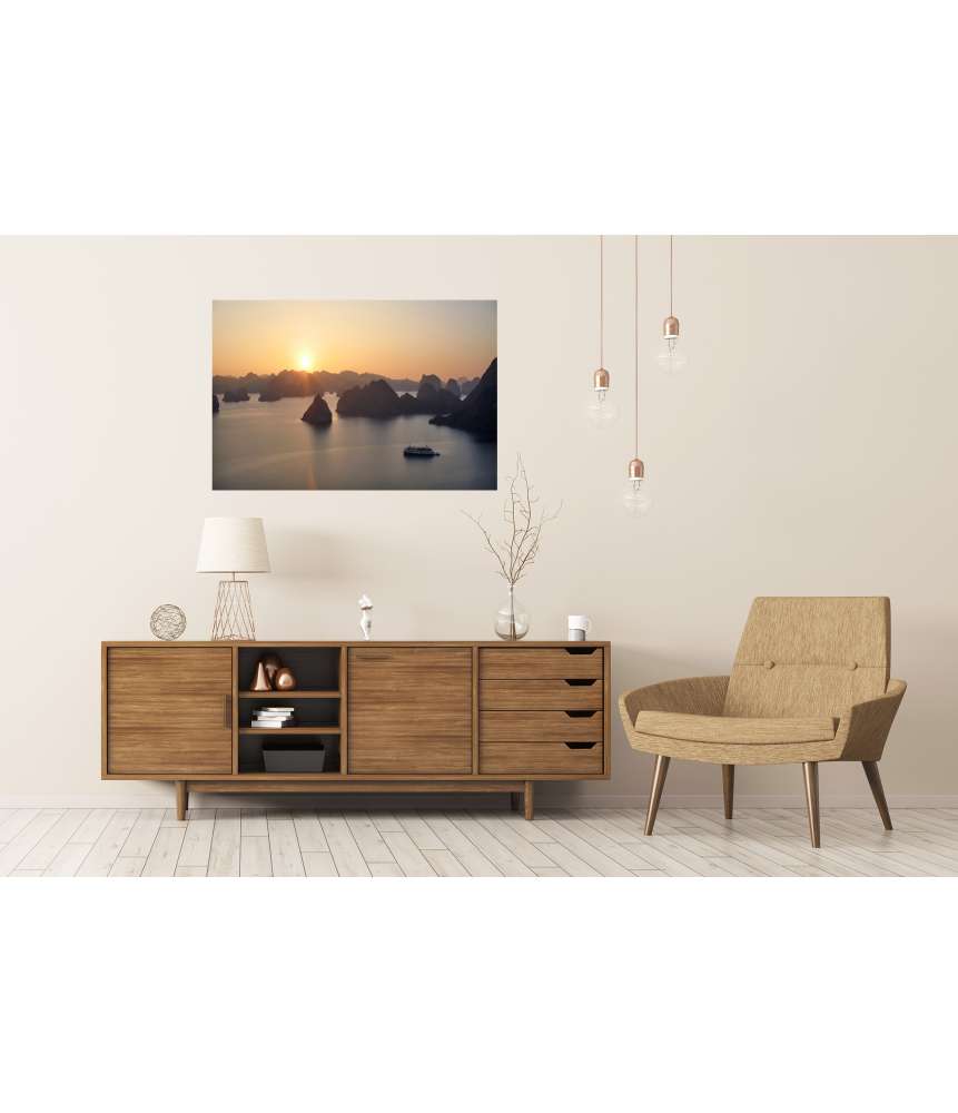 Islandburner XXL Premium Poster Wandbild: Zauberhafter Sonnenuntergang über der Halong Bucht, Vietnam Begrenztes Angebot