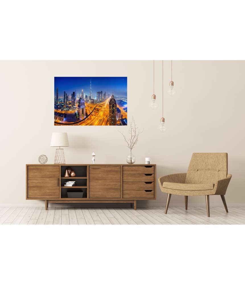 Islandburner XXL Premium Poster Nächtlicher Panoramablick auf die Skyline von Dubai Black Friday