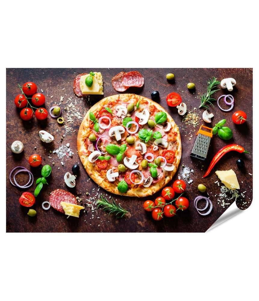 Islandburner XXL Premium Poster Köstliche italienische Pizza mit Pilzen und Gewürzen als Wandbild Heißer Verkauf