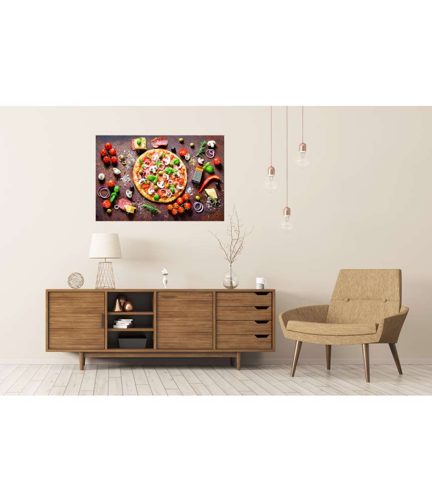 Islandburner XXL Premium Poster Köstliche italienische Pizza mit Pilzen und Gewürzen als Wandbild Heißer Verkauf