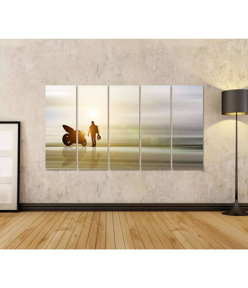 Islandburner Bild auf Leinwand Abstraktes Kunstwerk: Motorrad am Horizont mit unscharfem Hintergrund Super Sparpreis