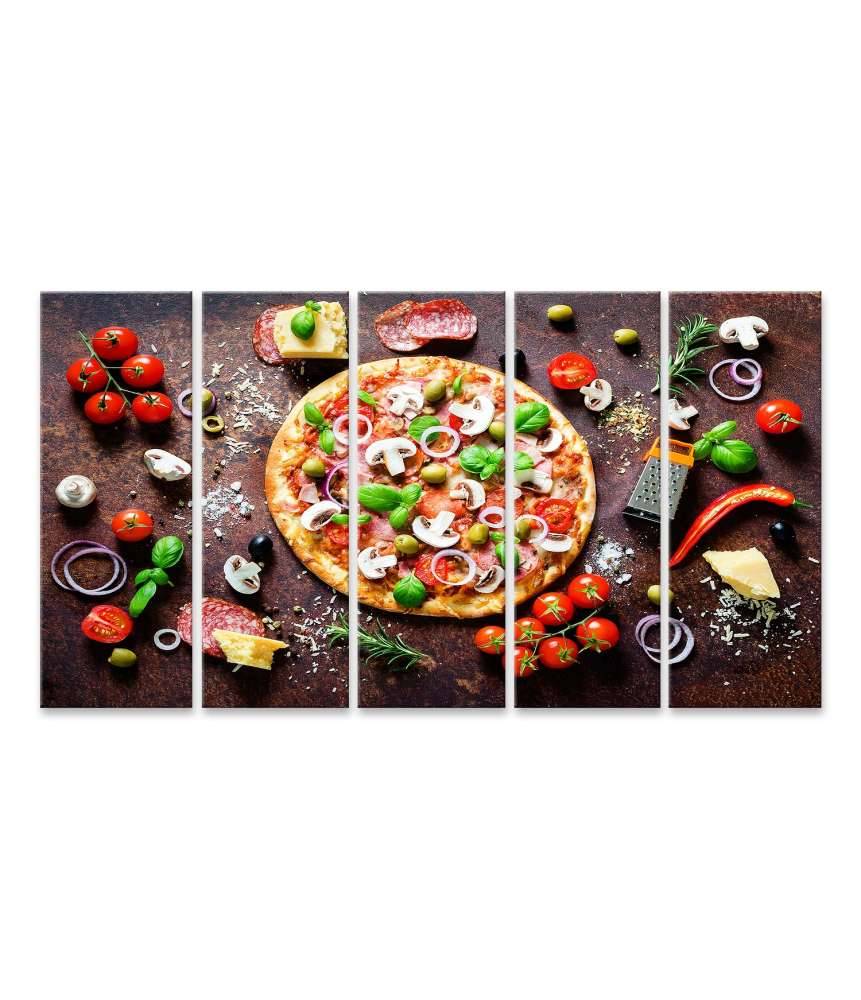 Islandburner Bild auf Leinwand Köstliche italienische Pizza mit Pilzen und Gewürzen als Wandbild Neueste Stile