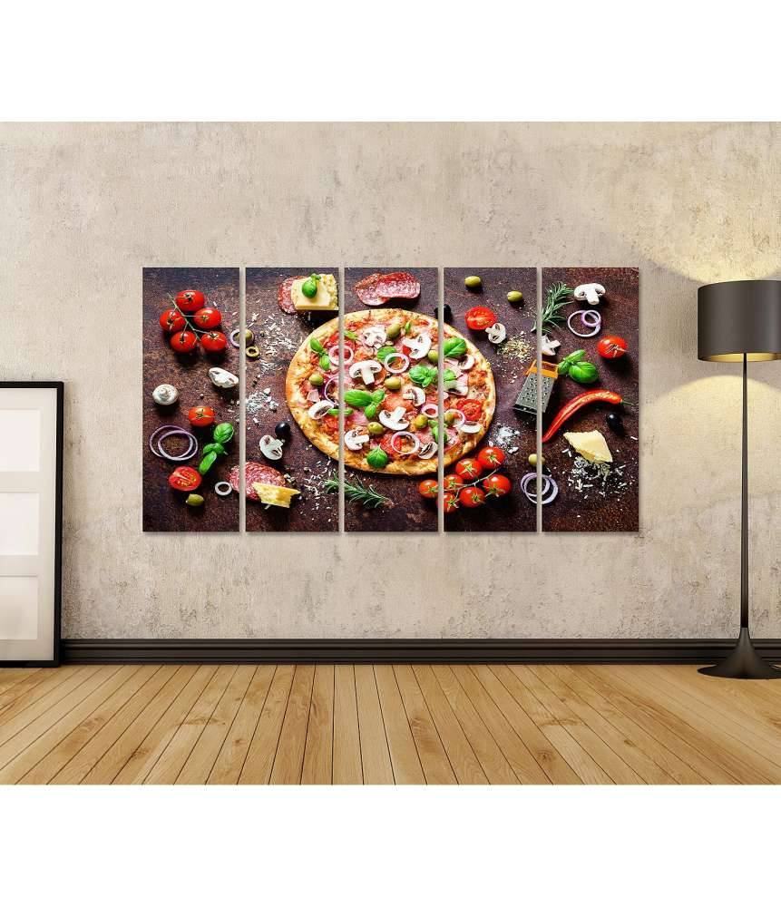Islandburner Bild auf Leinwand Köstliche italienische Pizza mit Pilzen und Gewürzen als Wandbild Neueste Stile