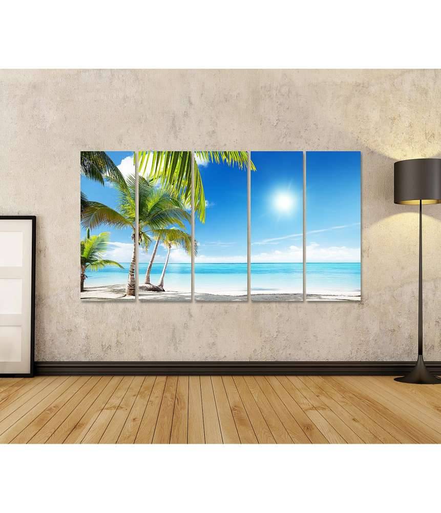 Islandburner Bild auf Leinwand Karibischer Strand mit Palmen am azurblauen Meer Bis zu 60% Rabatt