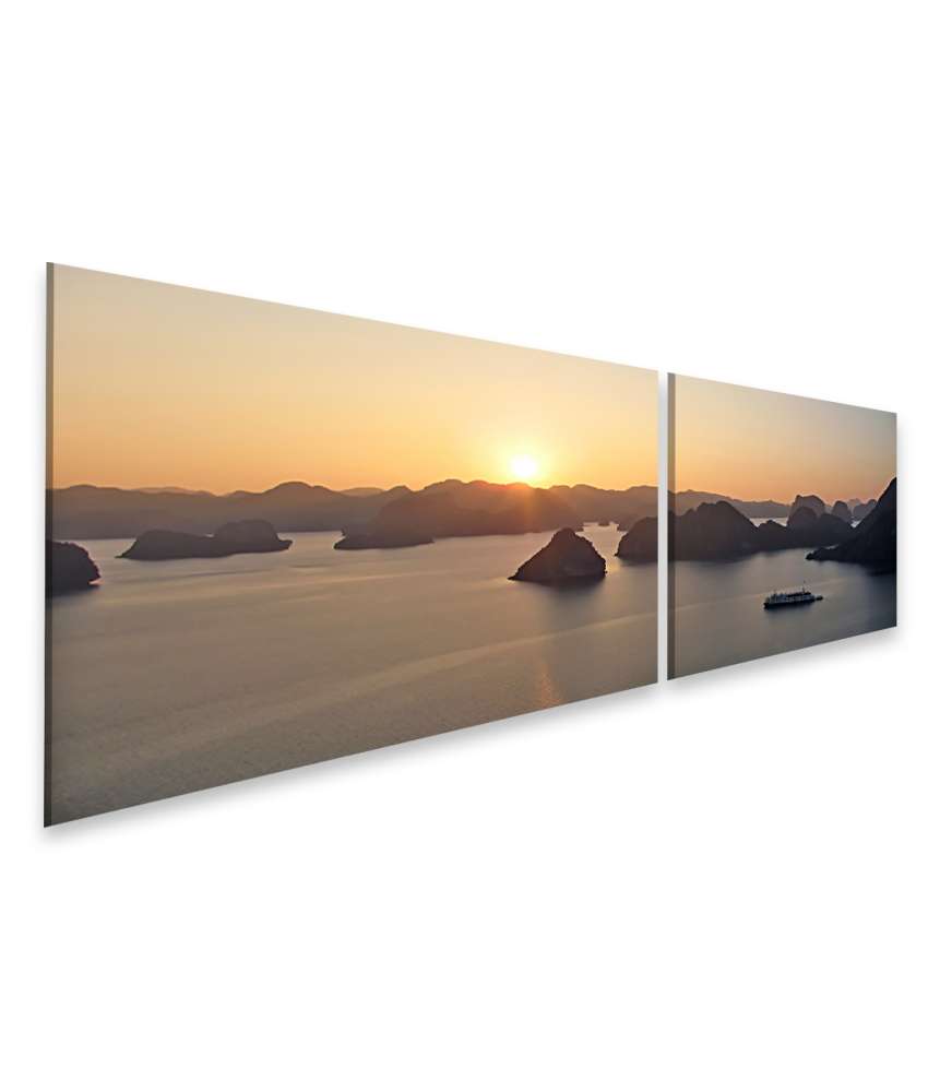 Islandburner Bild auf Leinwand Wandbild: Zauberhafter Sonnenuntergang über der Halong Bucht, Vietnam 50% Rabatt mit kostenlosem Versand