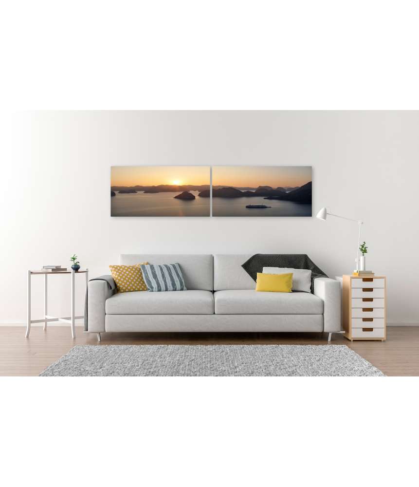 Islandburner Bild auf Leinwand Wandbild: Zauberhafter Sonnenuntergang über der Halong Bucht, Vietnam 50% Rabatt mit kostenlosem Versand