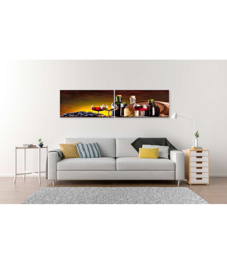 Islandburner Bild auf Leinwand Stillleben mit kunstvoll arrangierten Weinflaschen Kostenloser Versand international