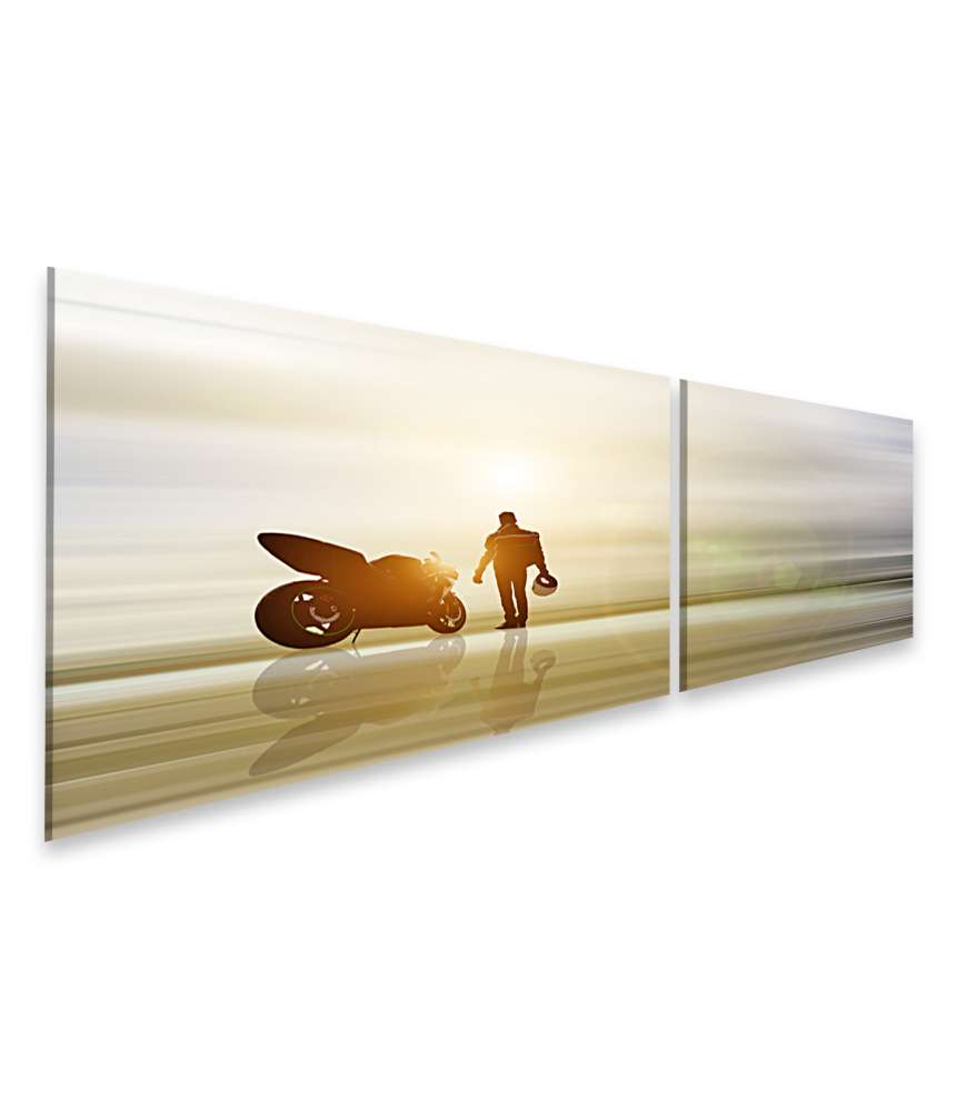 Islandburner Bild auf Leinwand Abstraktes Kunstwerk: Motorrad am Horizont mit unscharfem Hintergrund Im Verkauf