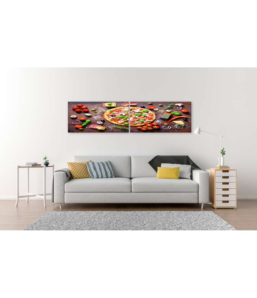 Islandburner Bild auf Leinwand Köstliche italienische Pizza mit Pilzen und Gewürzen als Wandbild Outlet