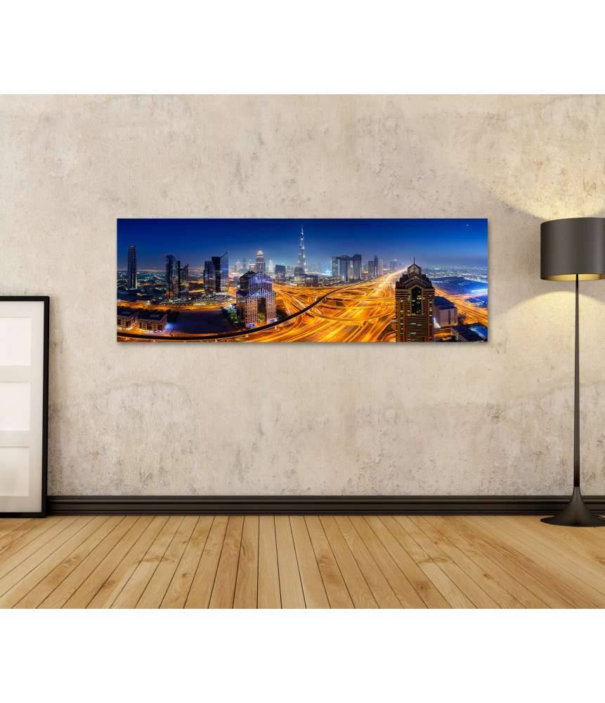 Islandburner Bild auf Leinwand Nächtlicher Panoramablick auf die Skyline von Dubai Rabatt