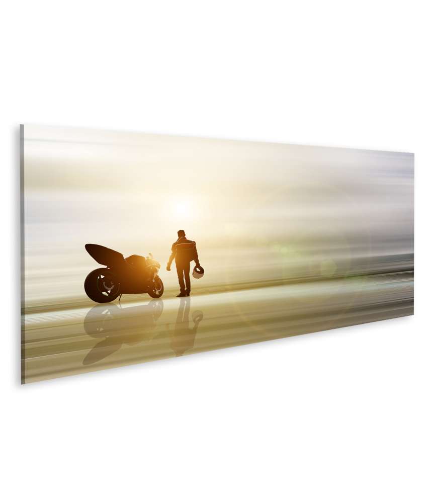 Islandburner Bild auf Leinwand Abstraktes Kunstwerk: Motorrad am Horizont mit unscharfem Hintergrund Versandkostenfrei